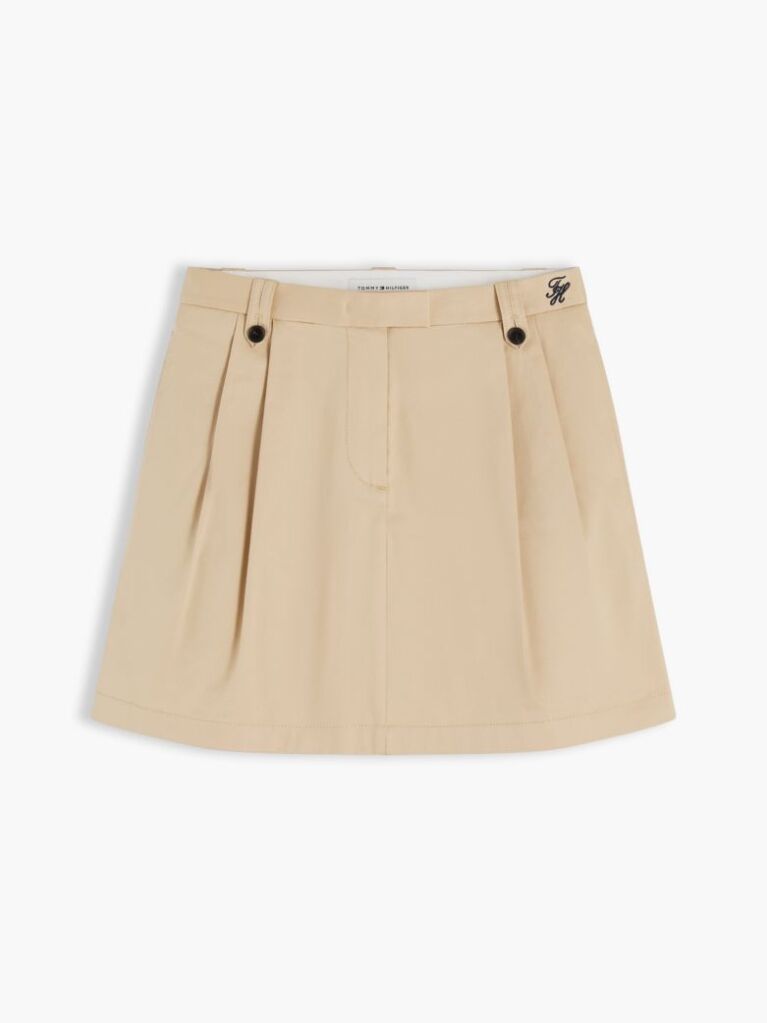 Beige Pleated Twill Chino Mini Skirt  Women