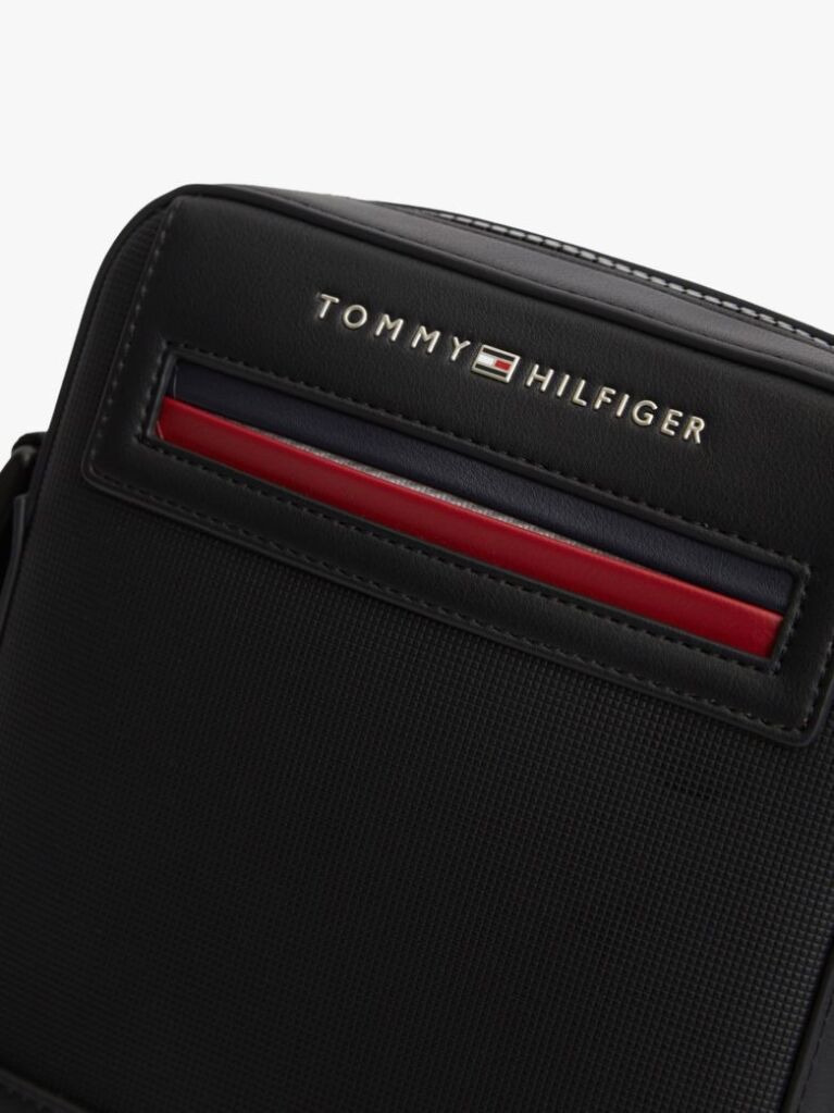 Black Metal Logo Crossbody Reporter Bag  Men