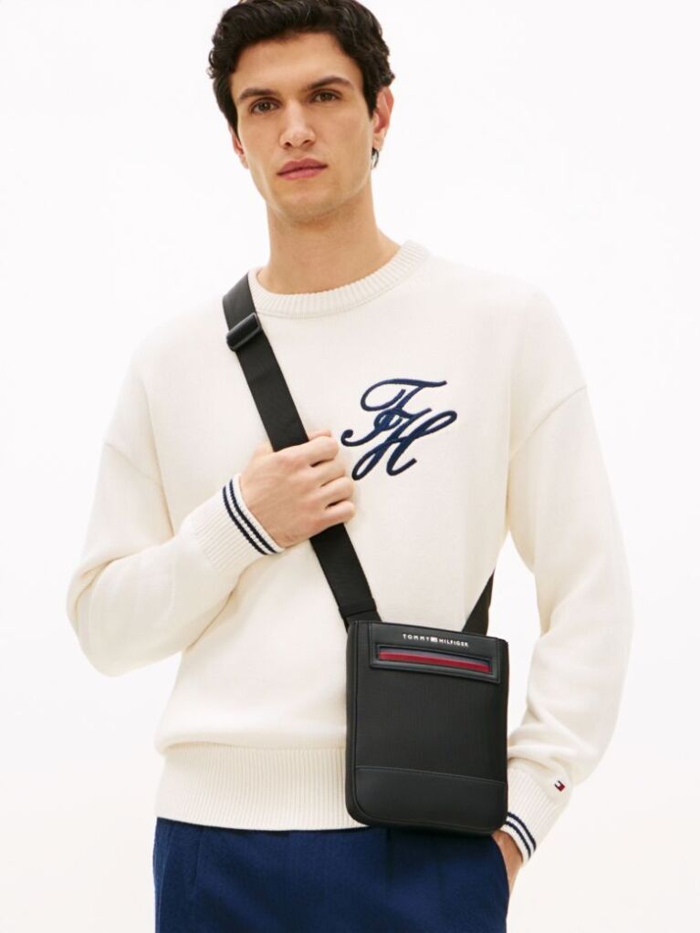 Black Metal Logo Crossbody Bag  Men