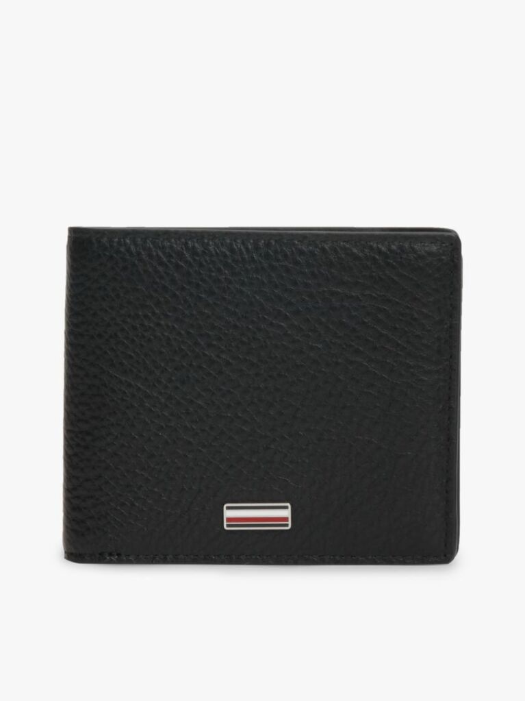 Black Signature Plaque Leather Bifold Wallet  Men