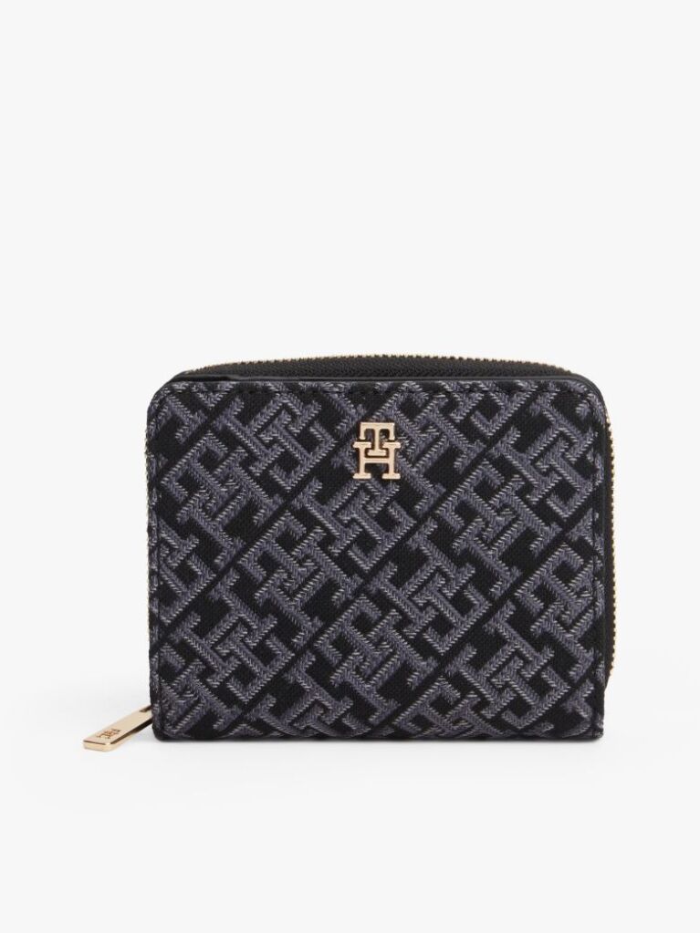 Black Hilfiger Icon Jacquard Logo Zip-Around Wallet  Women