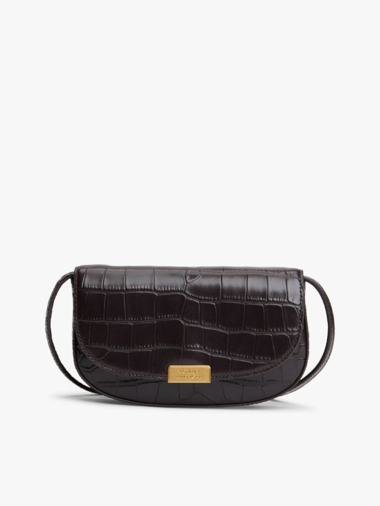 Brown Croco-Print Leather Crossbody Bag  Women