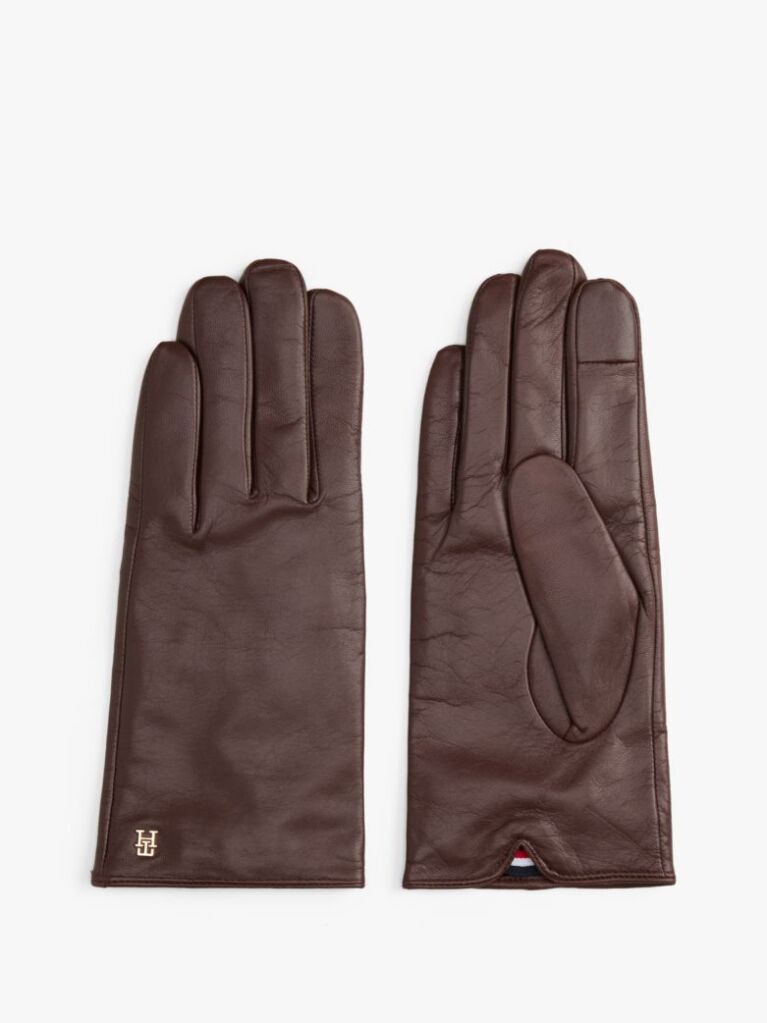Brown Chic TH Monogram Plaque Leather Gloves  Women