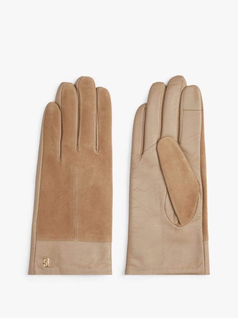 Beige Chic Suede Back Leather Gloves  Women