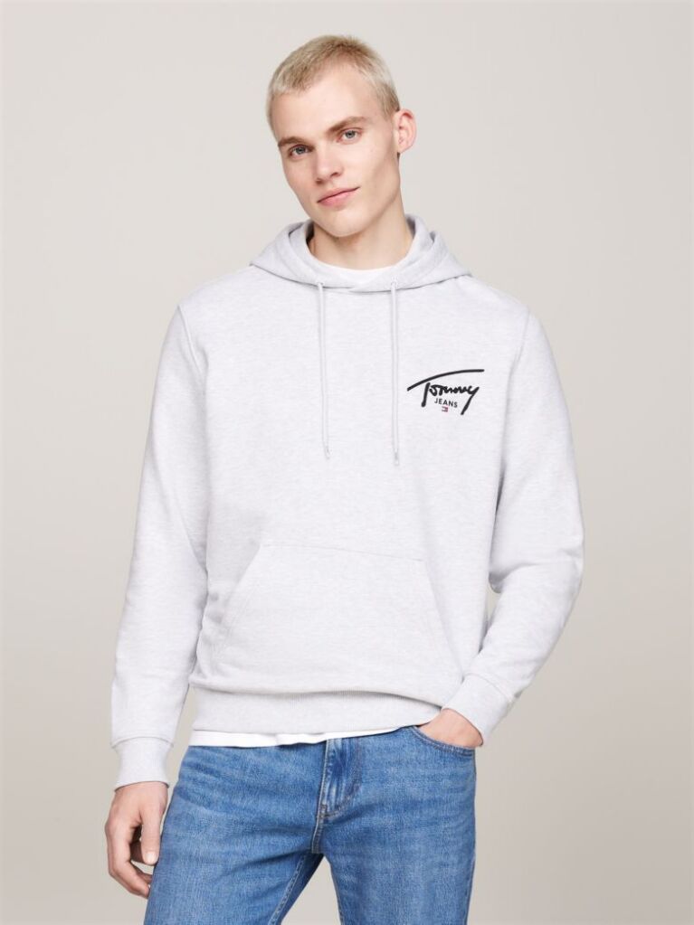 Grey Signature Logo Drawstring Hoody  Men