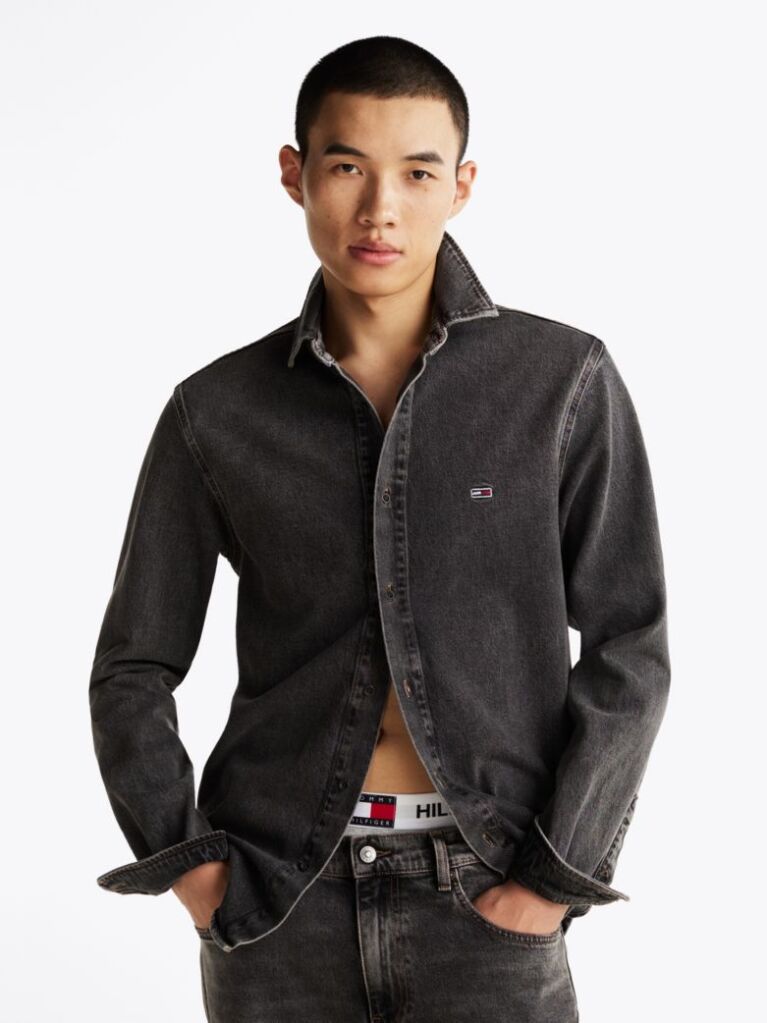 Denim Regular Fit Faded Denim Overshirt  Men