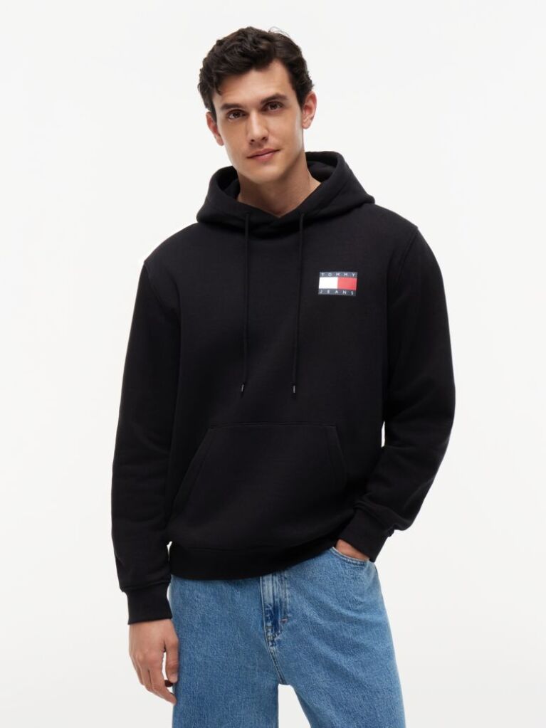 Black Logo Drawstring Hoody  Men