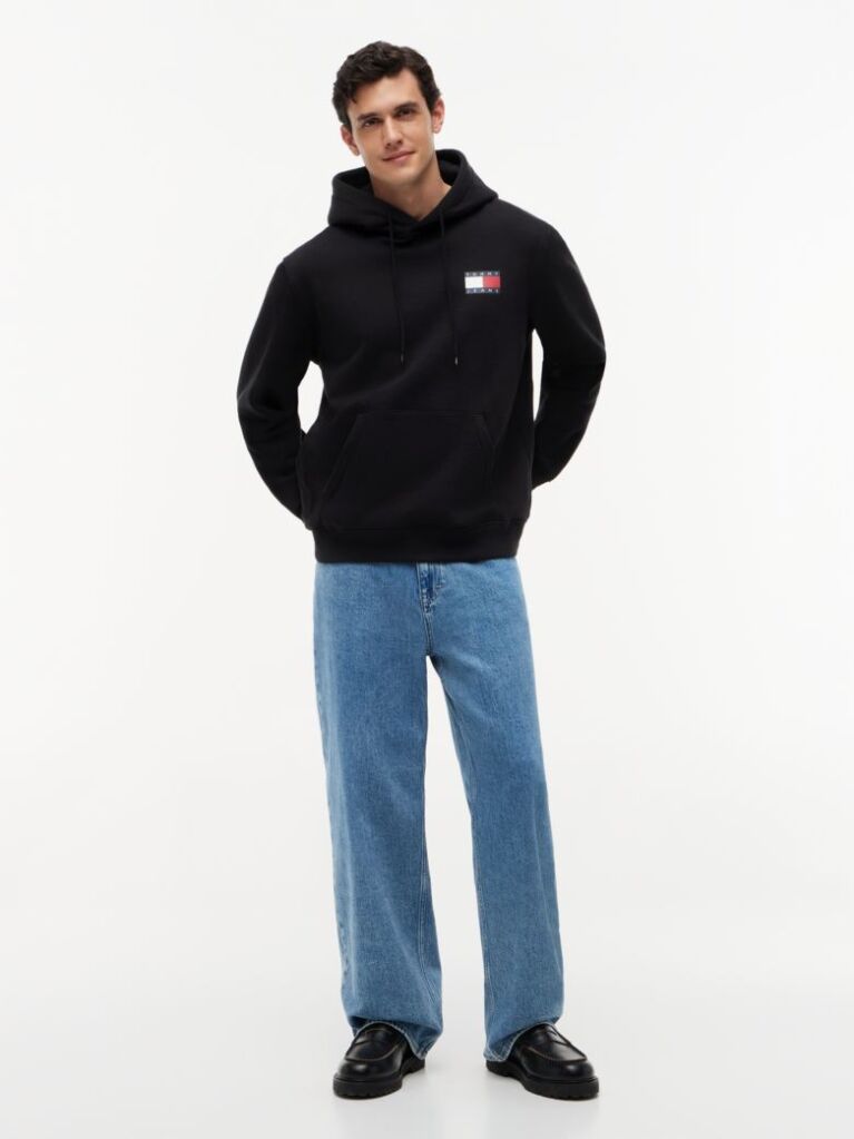 Black Logo Drawstring Hoody  Men