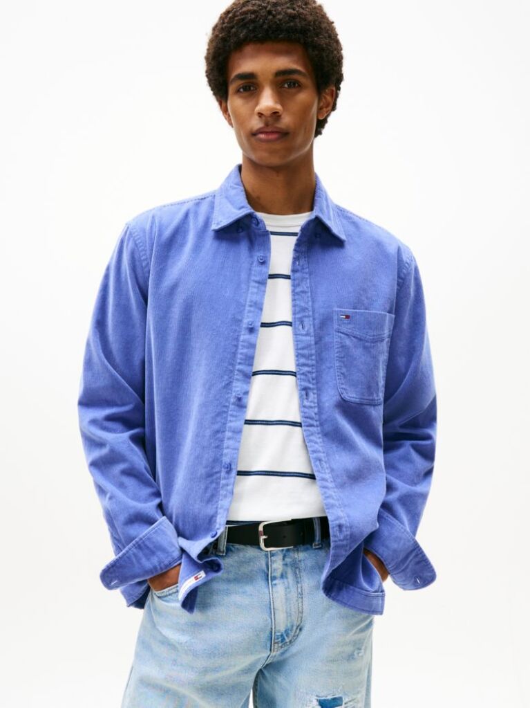 Blue Regular Fit Corduroy Shirt  Men