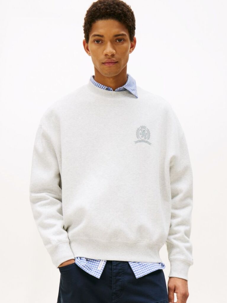 Grey 90S Washed Tonal Crest Crew Sweatshirt  Men
