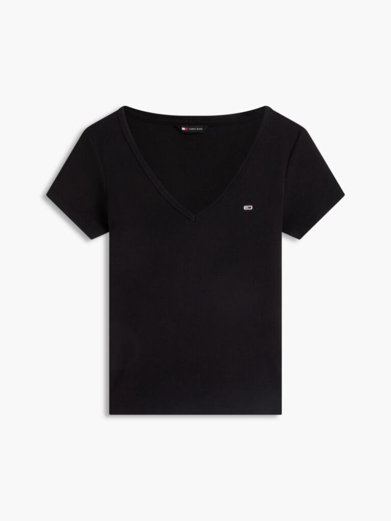 Black Essential V-Neck Slim Fit T-Shirt  Women