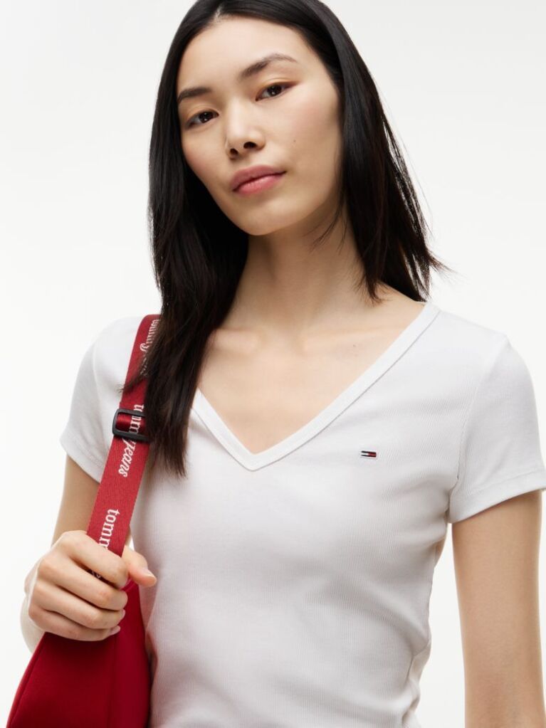 White Essential V-Neck Slim Fit T-Shirt  Women
