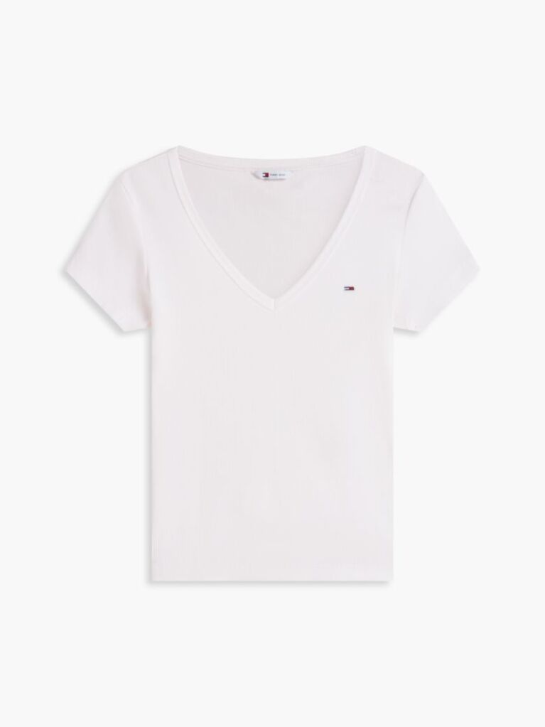 White Essential V-Neck Slim Fit T-Shirt  Women