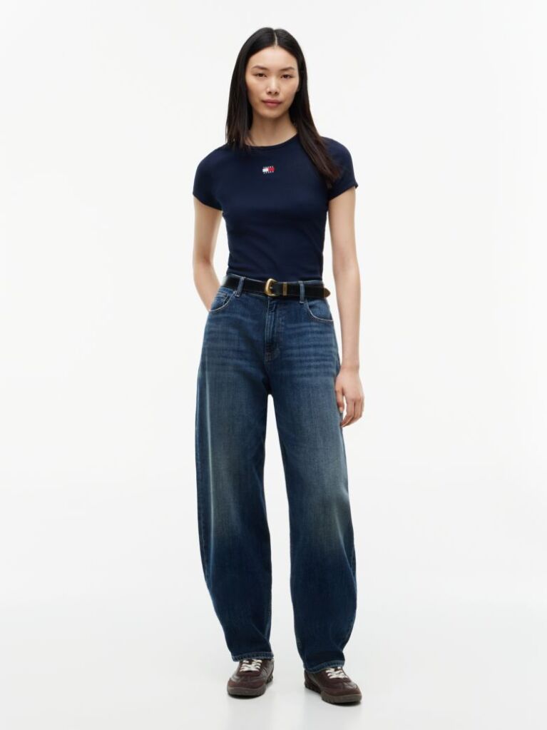 Blue Tommy Badge Ribbed Slim T-Shirt  Women