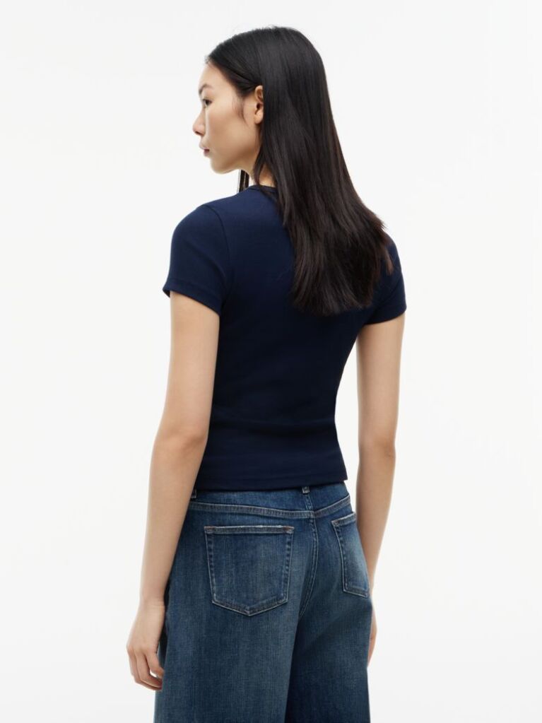 Blue Tommy Badge Ribbed Slim T-Shirt  Women