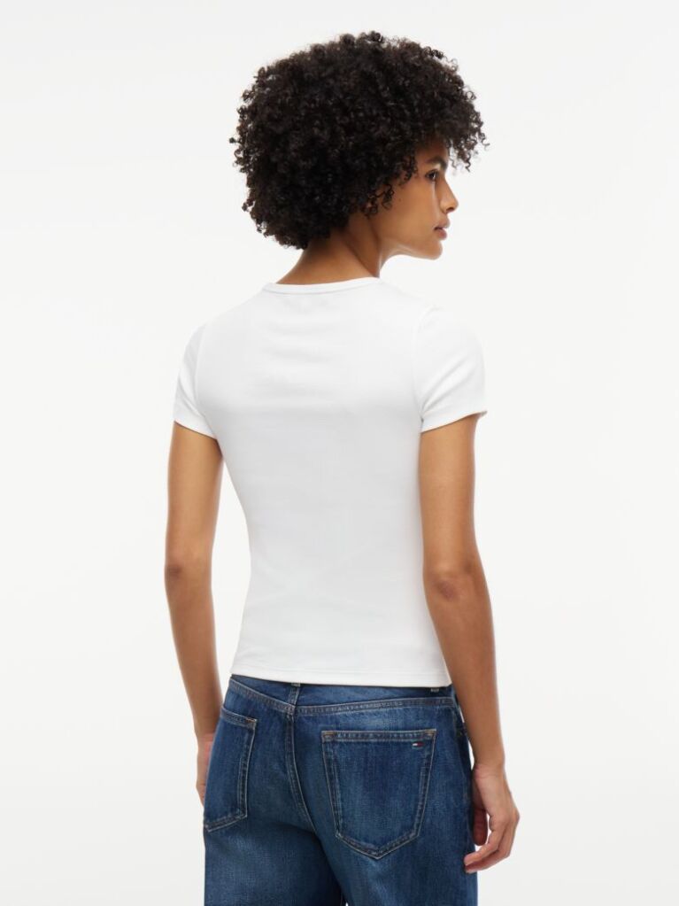 Beige Tommy Badge Ribbed Slim T-Shirt  Women