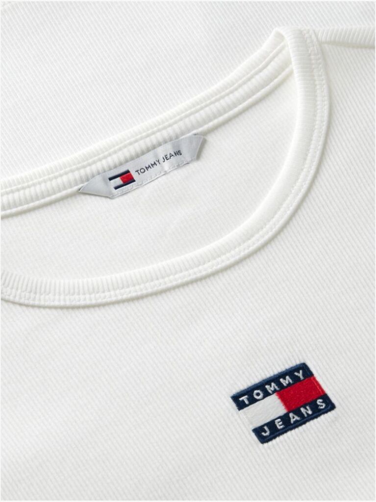 Beige Tommy Badge Ribbed Slim T-Shirt  Women