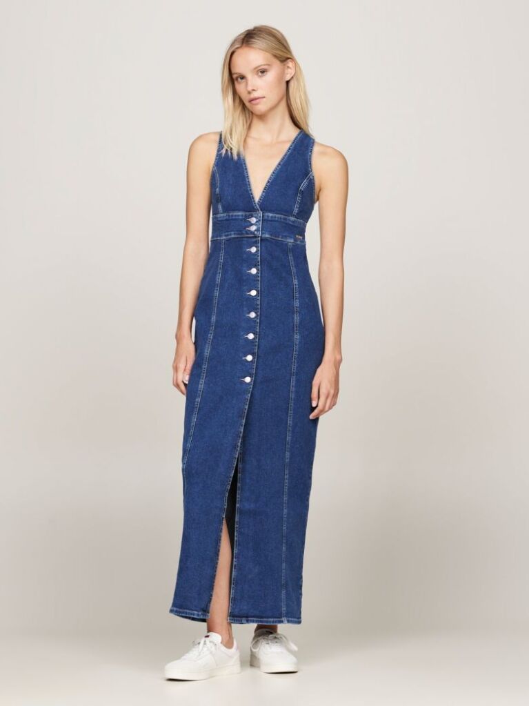 Denim Button-Through Denim Slim Fit Maxi Dress  Women
