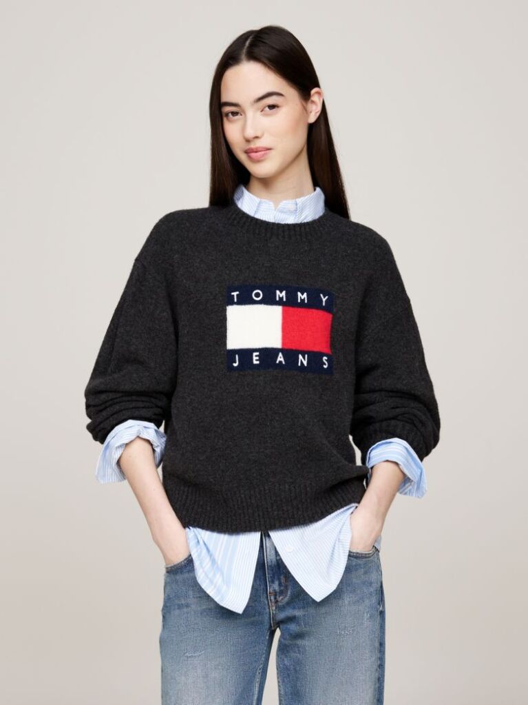 Black Mélange Relaxed Jumper with Wool  Women