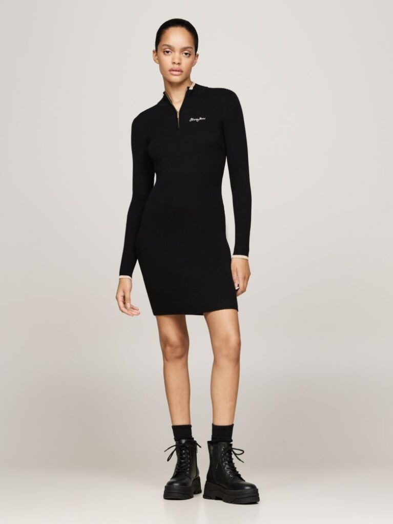 Black Metallic Stripe Mini Jumper Dress  Women