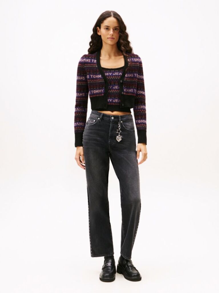 Denim High Rise Black Studded Jeans  Women