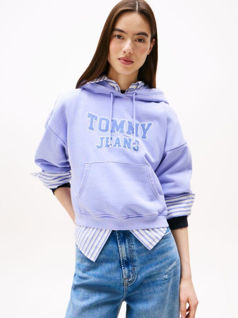 Blue Varsity Appliqué Logo Boxy Hoody  Women
