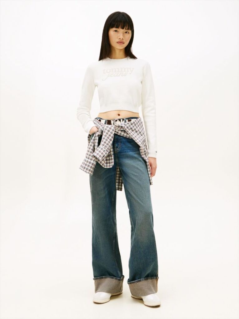 White Stitch Logo Chenille Slim Cropped Jumper  Women
