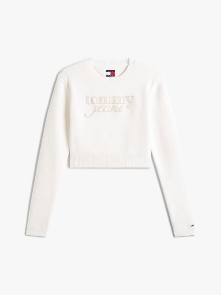 White Stitch Logo Chenille Slim Cropped Jumper  Women