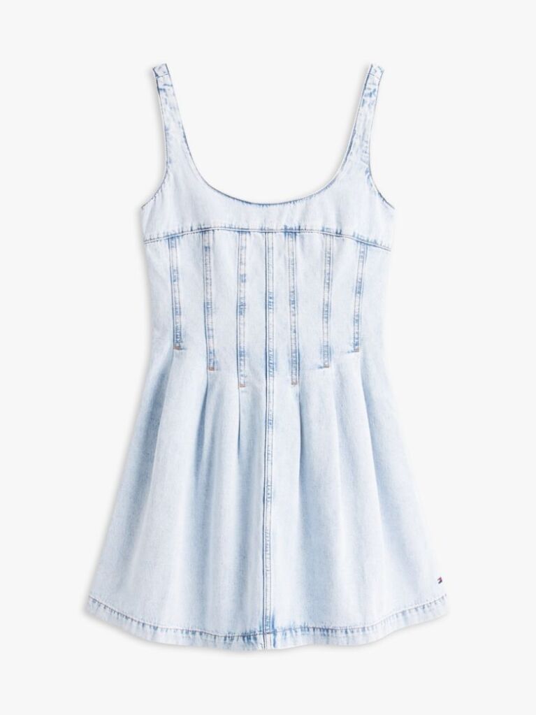 Denim Seam Detail Pleated Denim Sleeveless Dress  Women