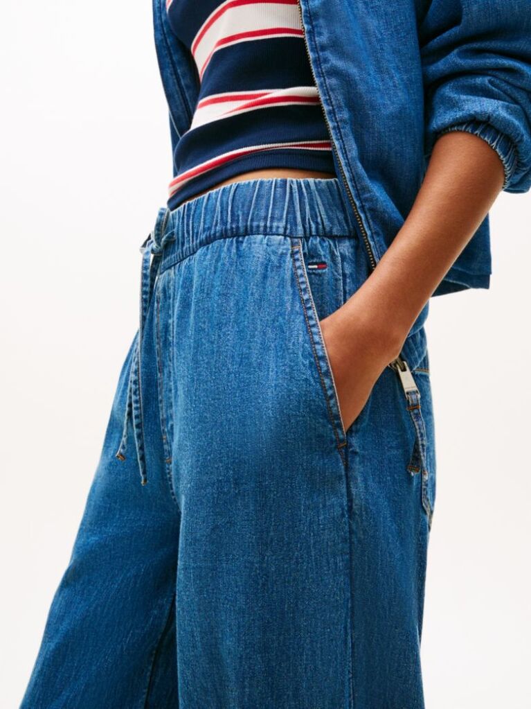 Denim Chambray Denim Loose Drawstring Trousers  Women