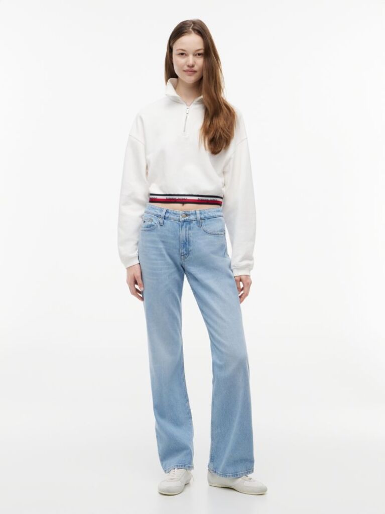 White Boxy Quarter-Zip Sweatshirt  Women