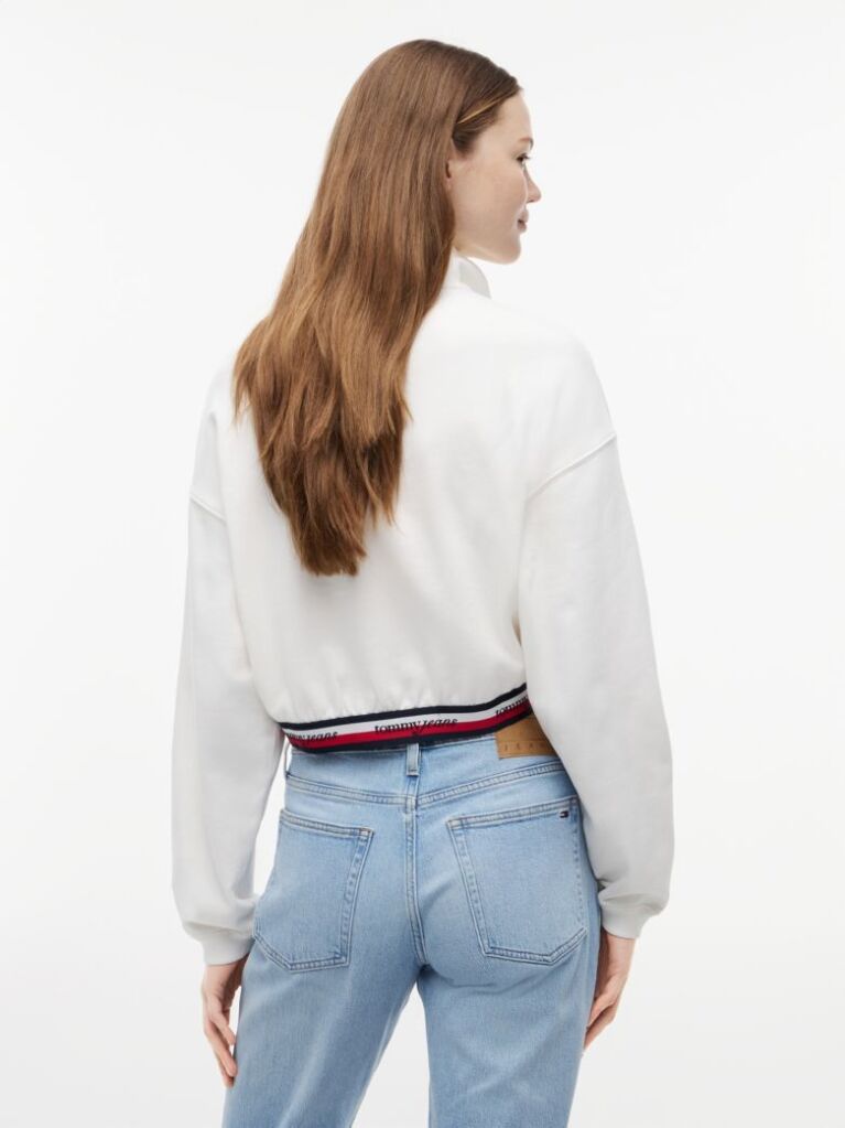 White Boxy Quarter-Zip Sweatshirt  Women