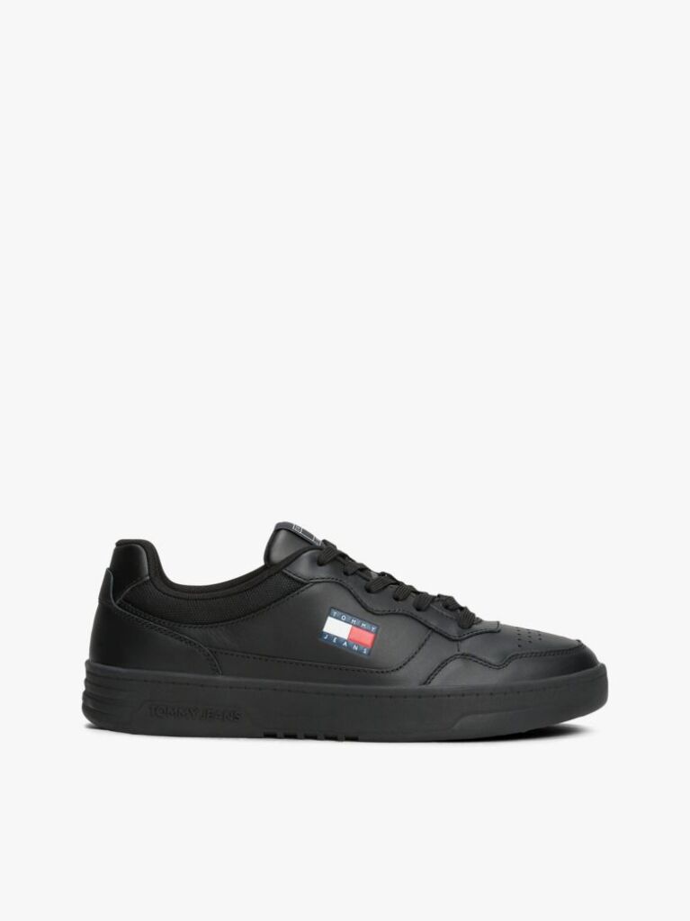 Black Leather Colour-Blocked Cupsole Trainers  Men