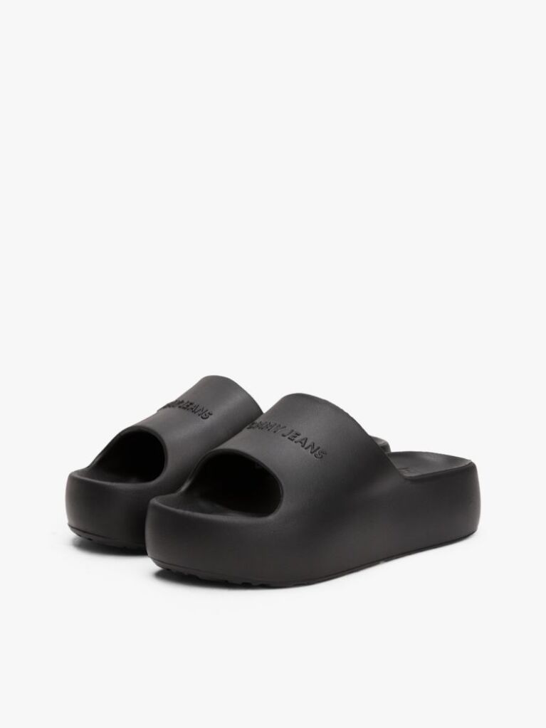 Black Logo Platform Pool Slides  Women