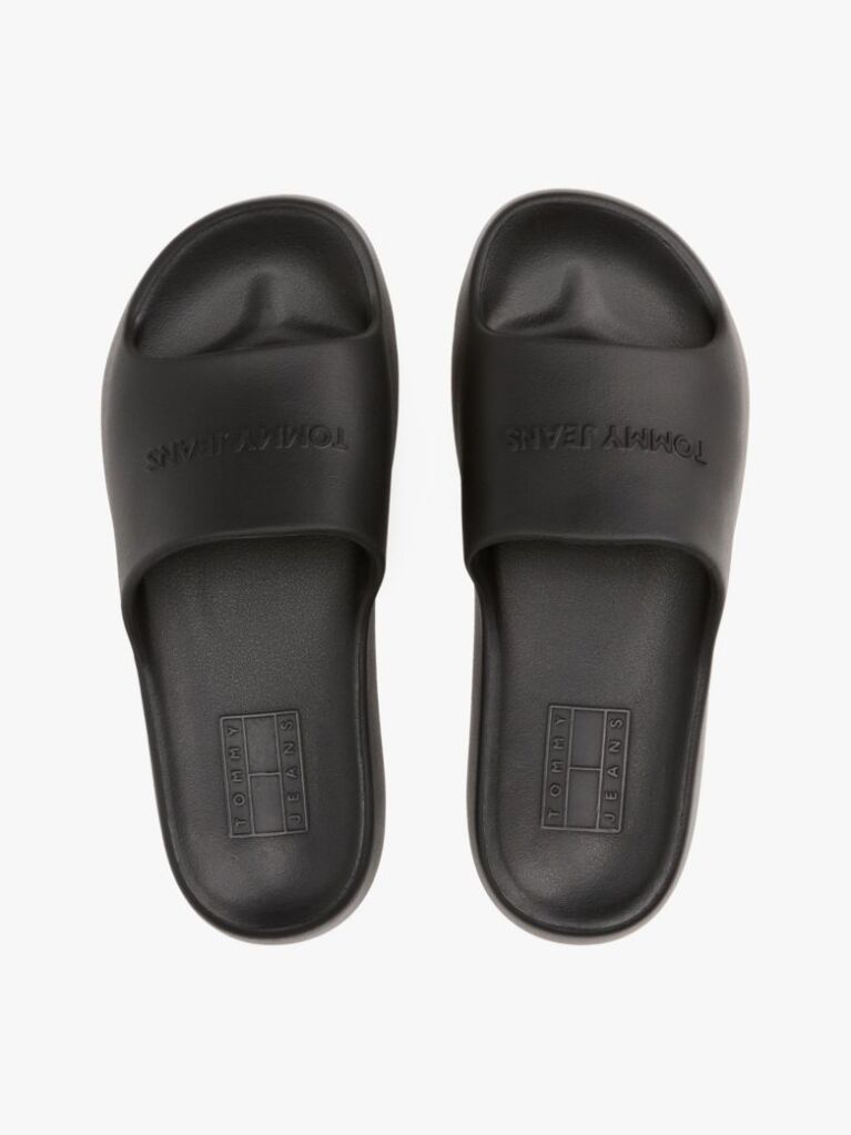 Black Logo Platform Pool Slides  Women