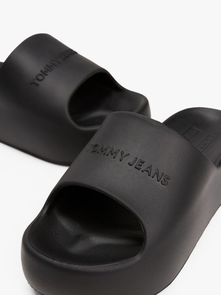 Black Logo Platform Pool Slides  Women