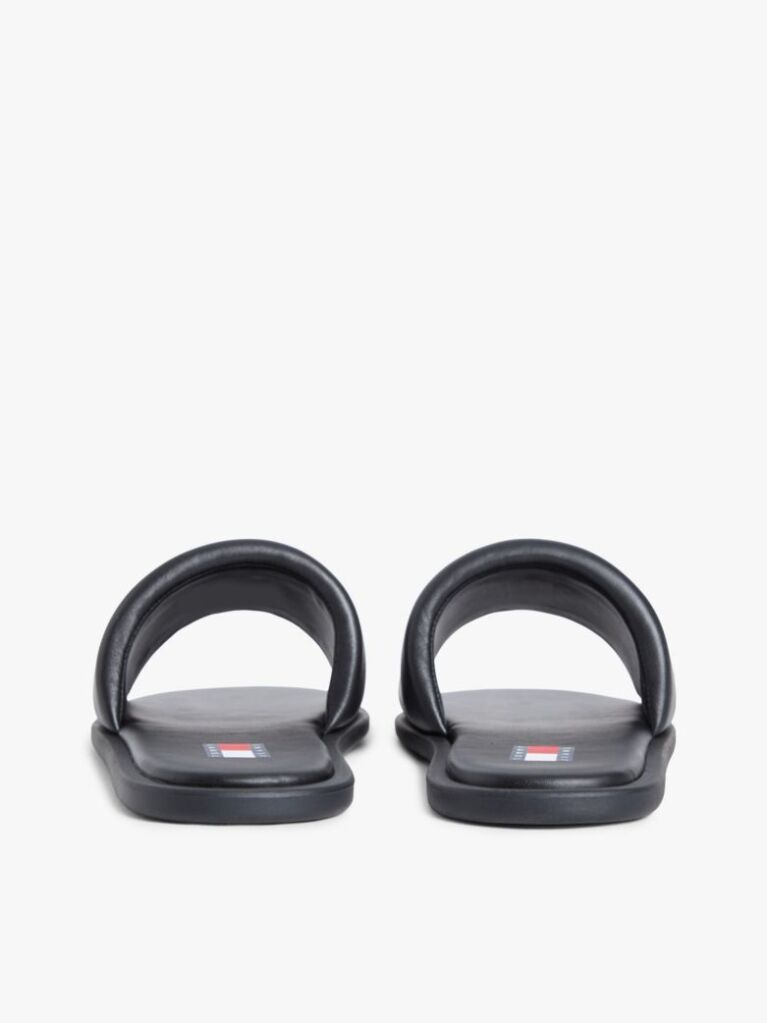 Black Leather Padded Strap Slides  Women