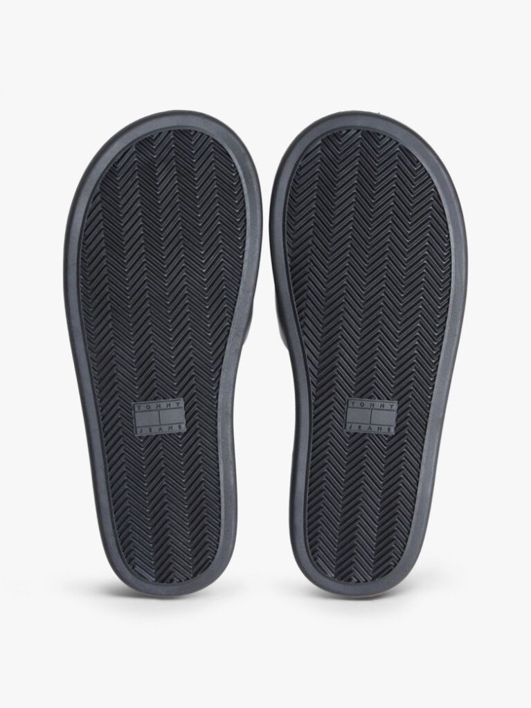 Black Leather Padded Strap Slides  Women