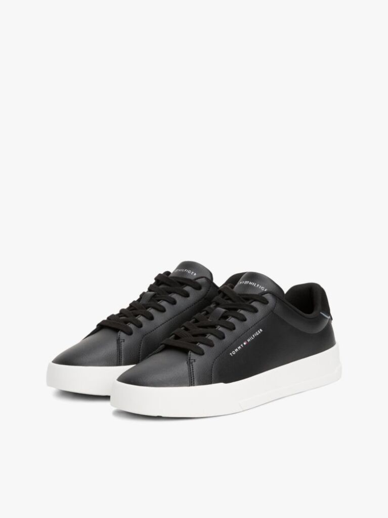 Black Pebble Grain Court Trainers  Men