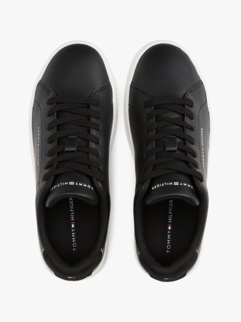 Black Pebble Grain Court Trainers  Men