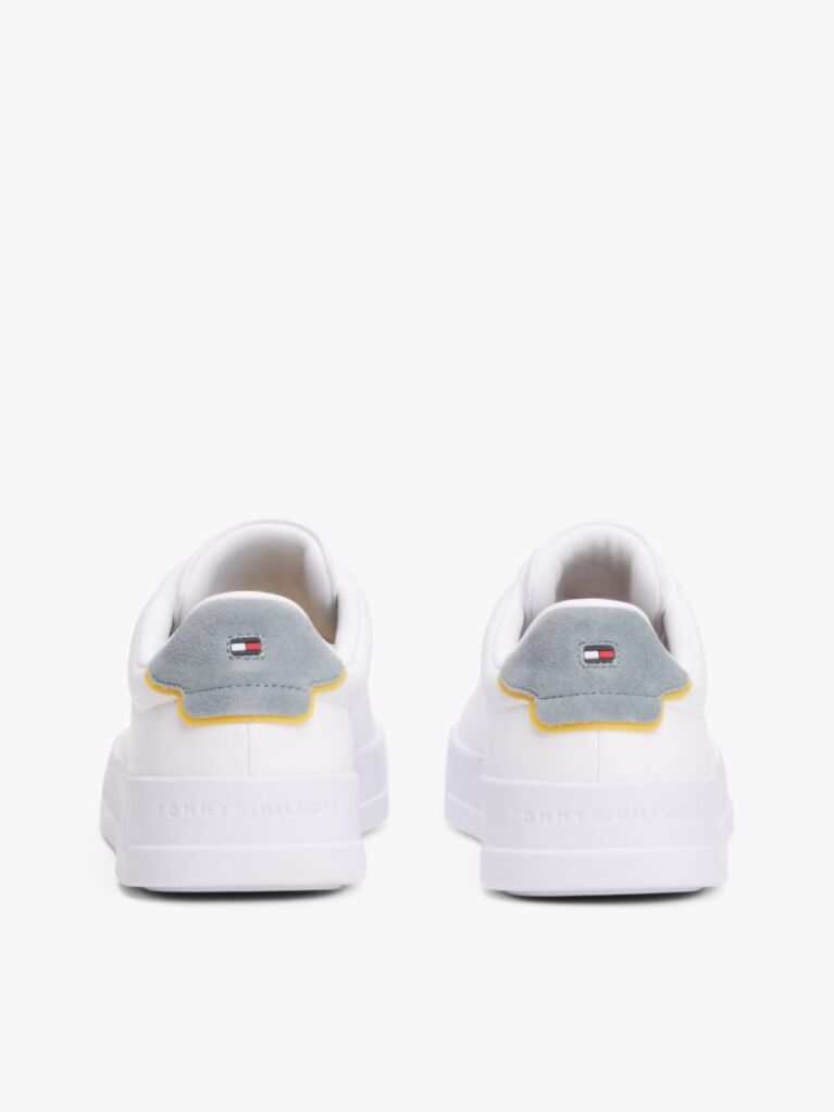 Grey Pebble Grain Court Trainers  Men