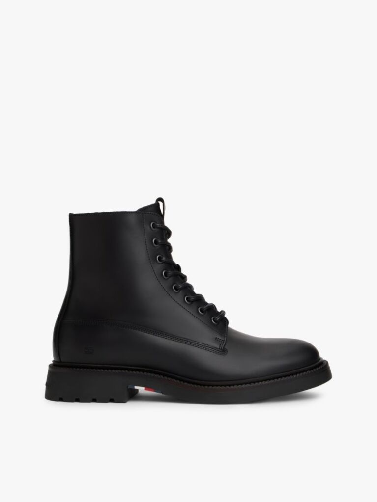 Black Lightweight Leather Lace-Up Boots  Men
