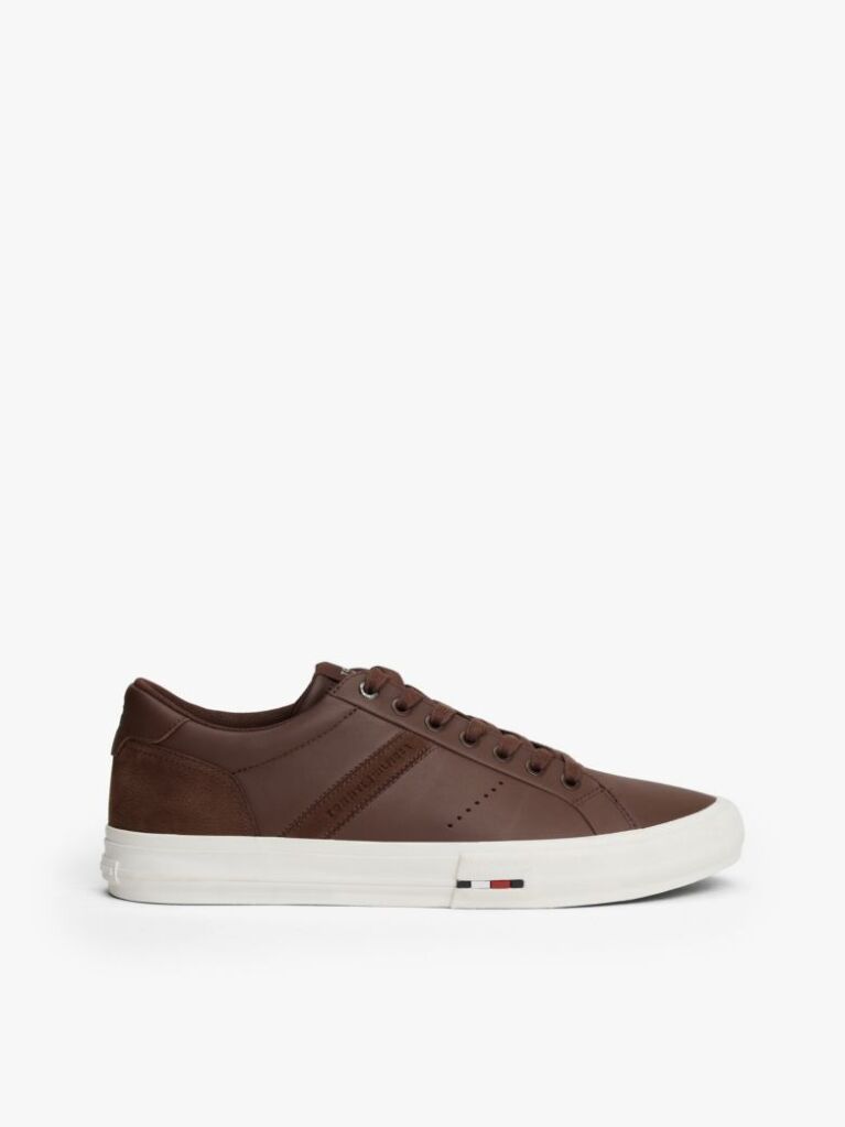 Brown Leather Mixed Texture Trainers  Men