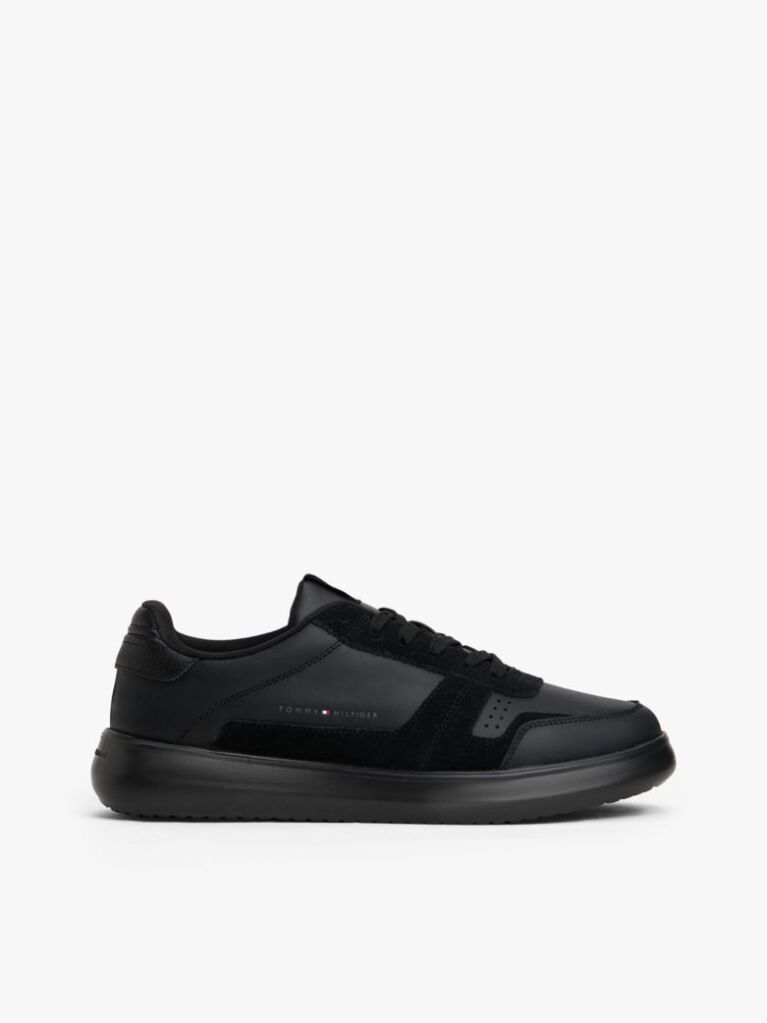 Black Leather Fine-Cleat Trainers  Men