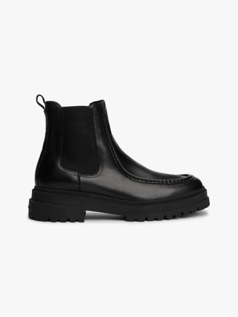 Black Leather Chunky Cleat Chelsea Boots  Men