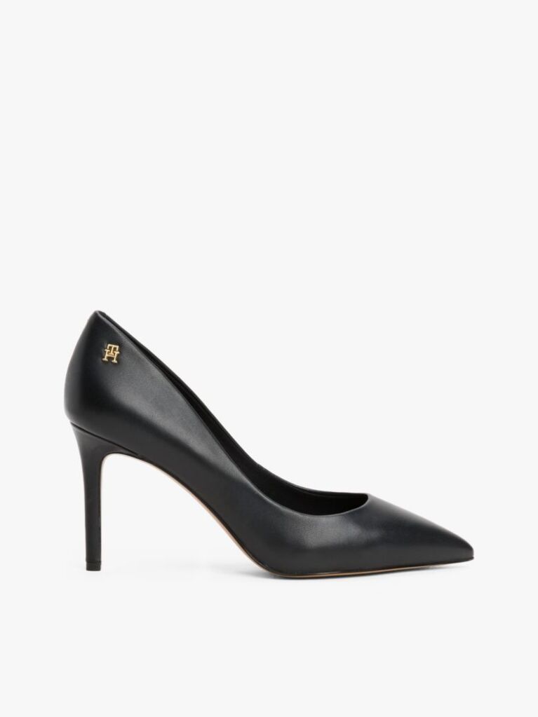 Black Leather Pointed Toe Stiletto Heels  Women