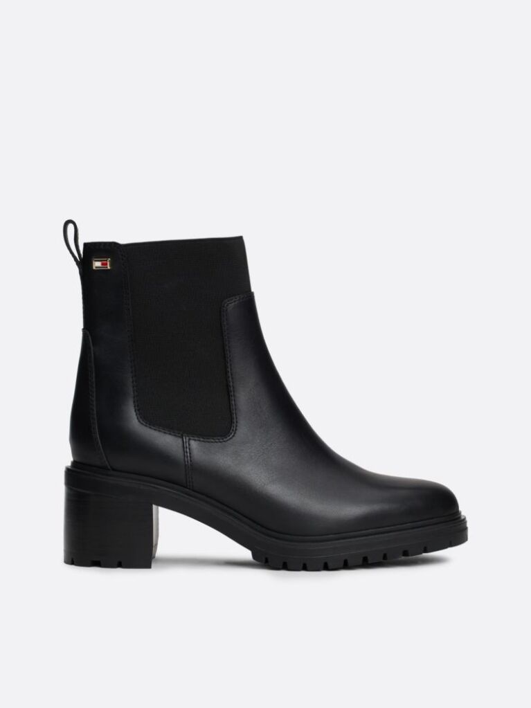Black Enamel Flag Leather Cleat Chelsea Boots  Women