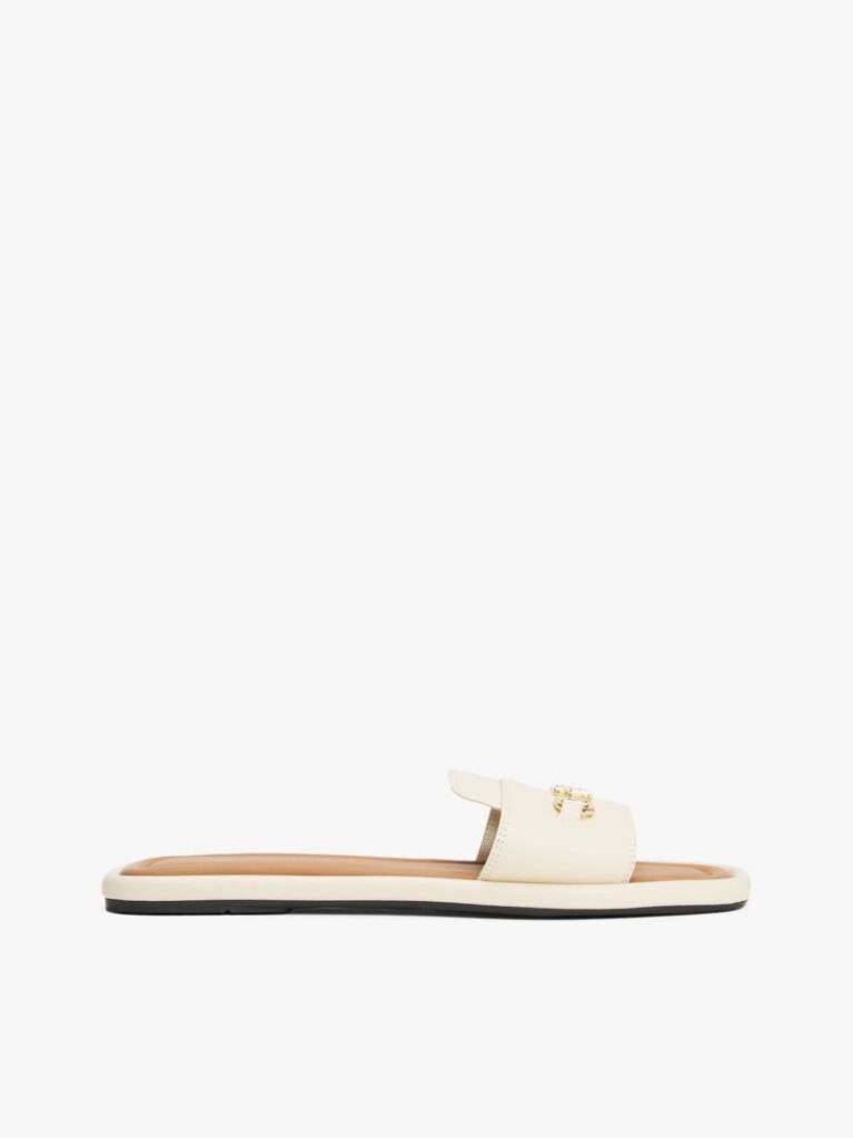 Beige Leather Horsebit Mules  Women