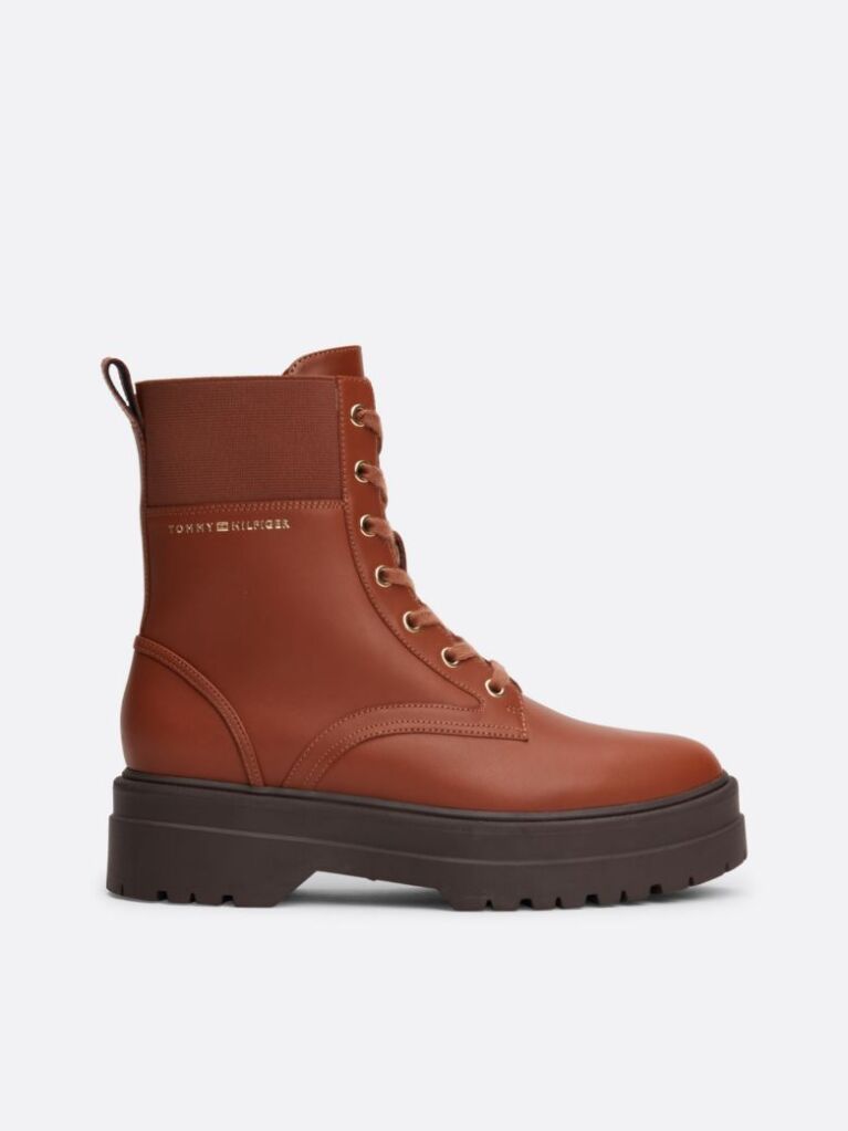 Brown TH Monogram Leather Cleat Boots  Women