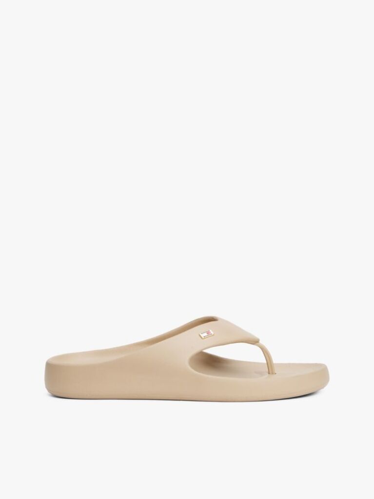Beige Enamel Flag Contoured Flip-Flops  Women